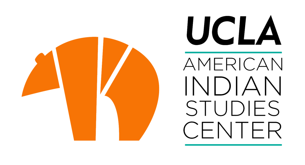 abstract orange bear logo made of geometric shapes with UCLA American Indian Studies Center text
